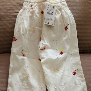 Zara Kids White Floral Embroidered Bottoms